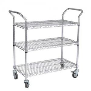 Metal mesh shelf steel rack with wheels handle
