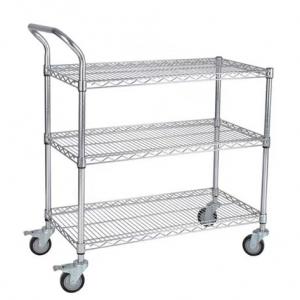 Metal mesh shelf steel rack with wheels one side handle