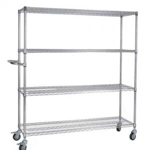 Metal mesh shelf steel rack with wheels